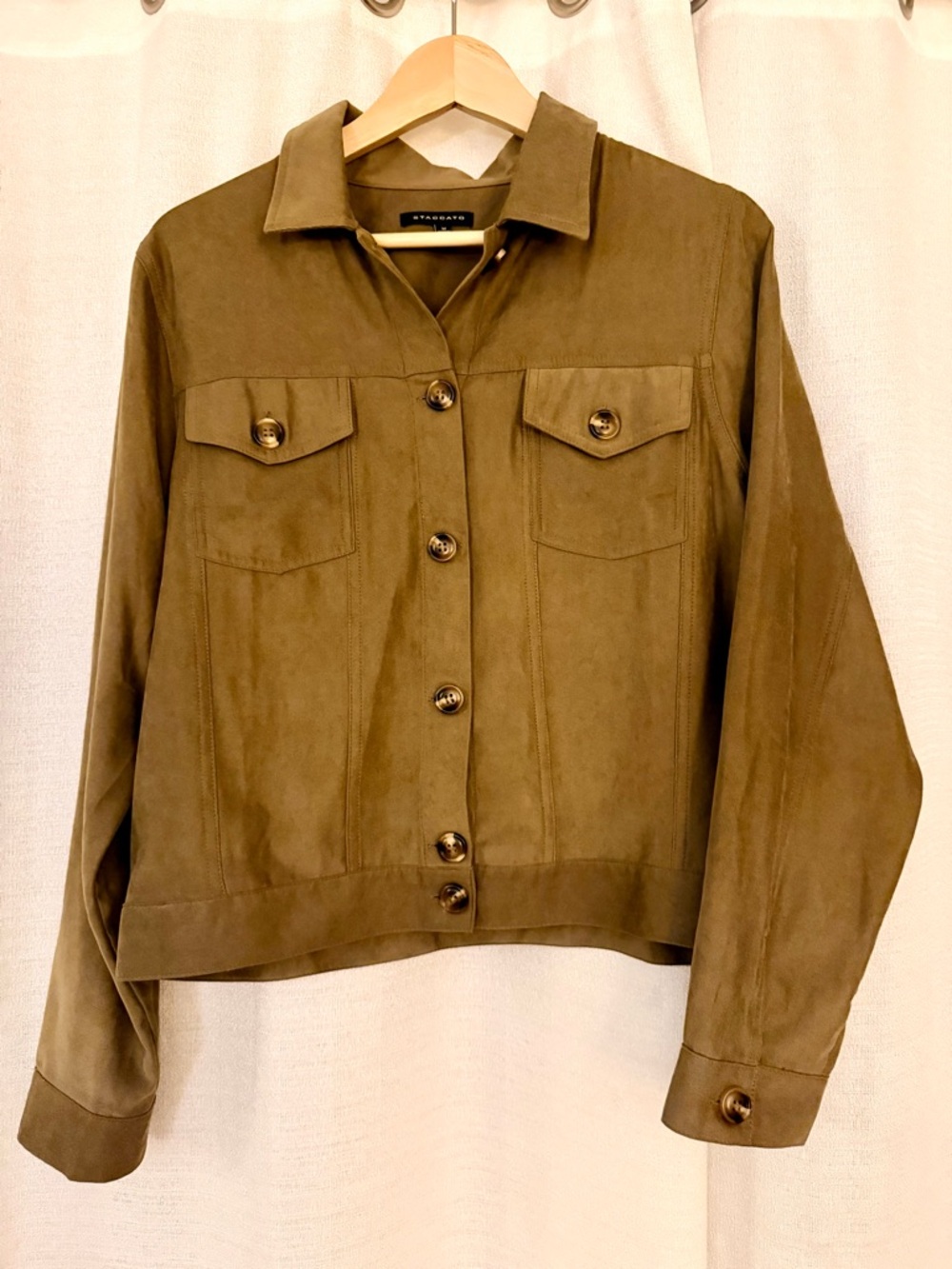Staccato Olive Suede Button-Front Trucker Jacket